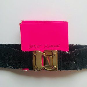 Betsey Johnson Sequin Stretch Gold Buckle Belt